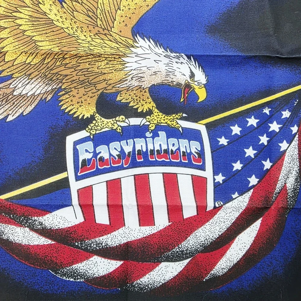 Vtg Official Easyriders Motorcycle Bandana Bald Eagle American Flag Black USA